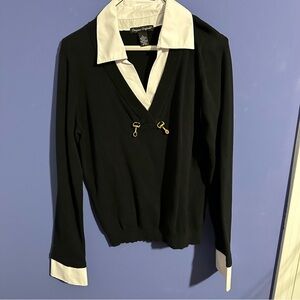 Designers Originals Black Sweater with White Collar 80 Cotton Old Money